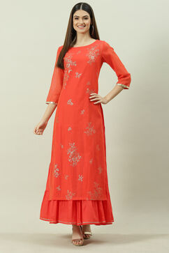 Tomato Red Poly Cotton Printed Kurta Dress image number 6