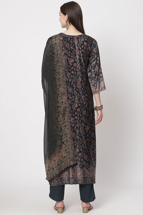 Multicolour Velvet Unstitched Suit Set image number 4