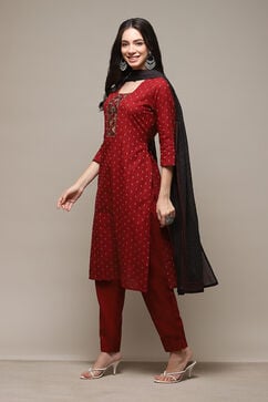 Red Cotton Printed Unstitched Suit Set image number 5