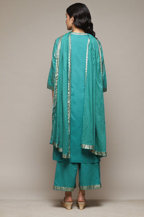 Light Blue Cotton Straight Kurta Palazzo Suit Set image number 4