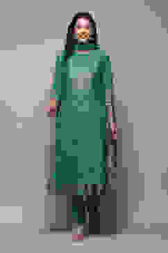 Turquoise Poly Modal Layered Printed Kurta Churidar Suit Set image number 7