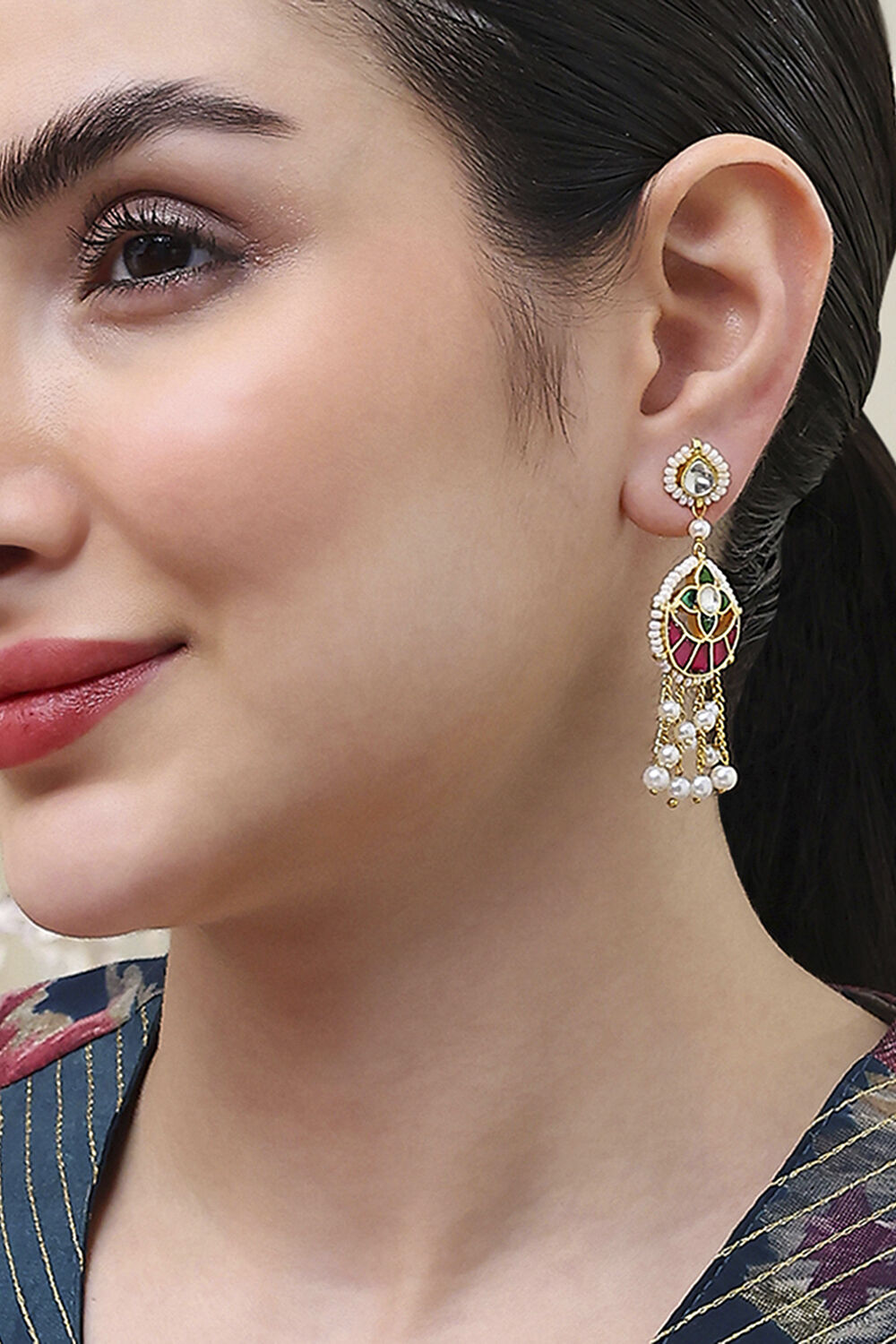 Pink Green Brass Drop & Danglers image number 1