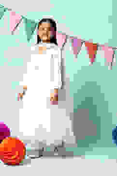 Off White Nylon Kalidar Kurta Salwar Suit Set image number 6