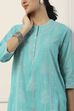 Turquoise Blue Cotton Ethnic Motif Printed Straight Suit Set image number 1