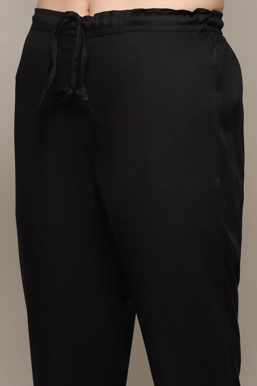 Black Cotton Blend Straight Kurta Ankle Length Suit Set