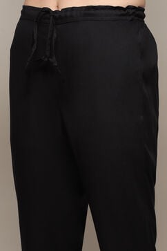 Black Cotton Blend Straight Printed Kurta Ankle Length Suit Set image number 2