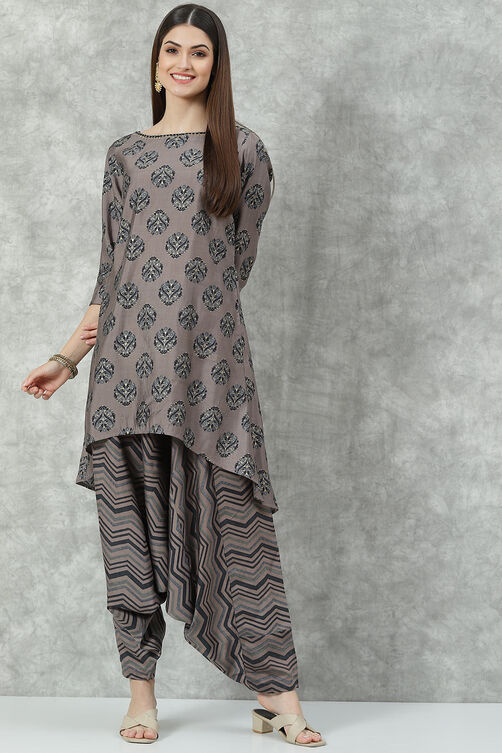 Ash  LIVA Asymmetric Printed Kurta Set image number 5