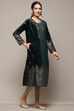 Green Poly Velvet Straight Printed Kurta image number 4