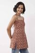 Rust Cotton Printed A Line Short Kurti image number 4
