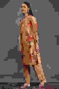 Rohit Bal Peach-Toned Silk Chanderi Floral Printed Straight Kurta Set image number 3