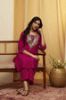 Pink Embellished Yoke Straight Kurta
