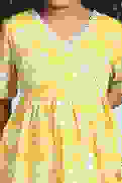 Yellow Cotton Printed Anarkali Suit Set image number 1