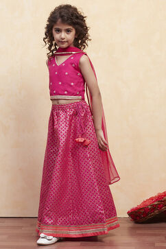 Fuchsia Printed Flared Lehenga Set image number 6