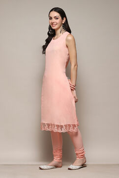 Pink Cotton Anarkali Kurta Churidar Suit Set image number 3