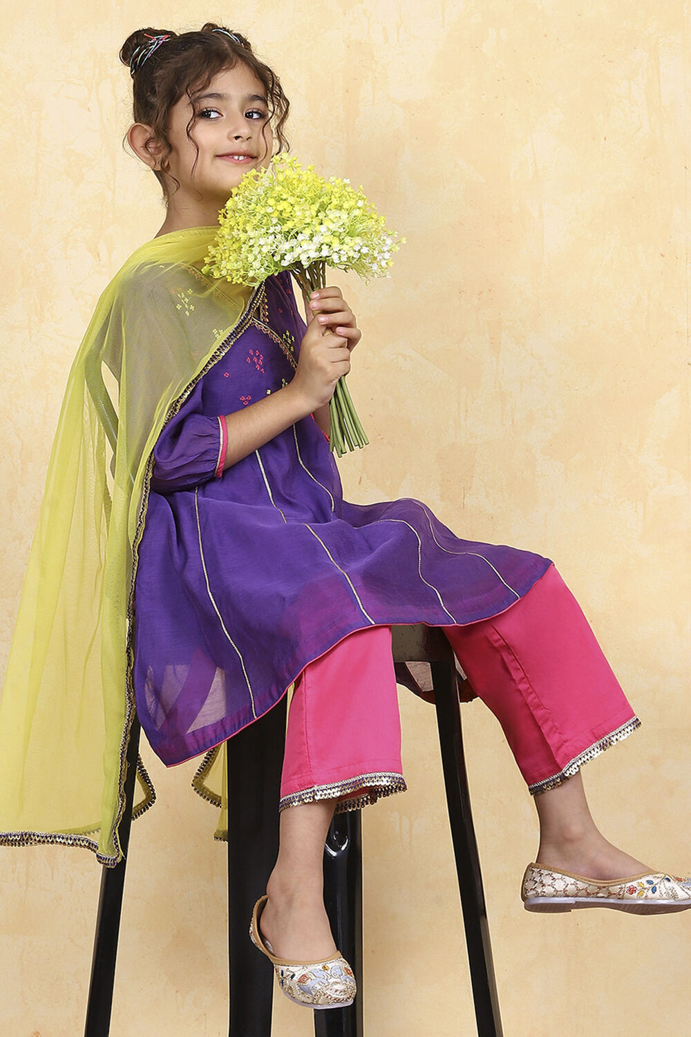 Purple Polyester Solid Kalidar Suit Set image number 0