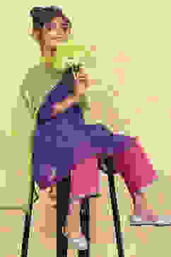 Purple Polyester Solid Kalidar Suit Set image number 0