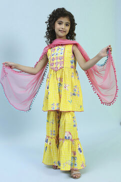 Yellow Cotton Peplum Suit Set image number 0