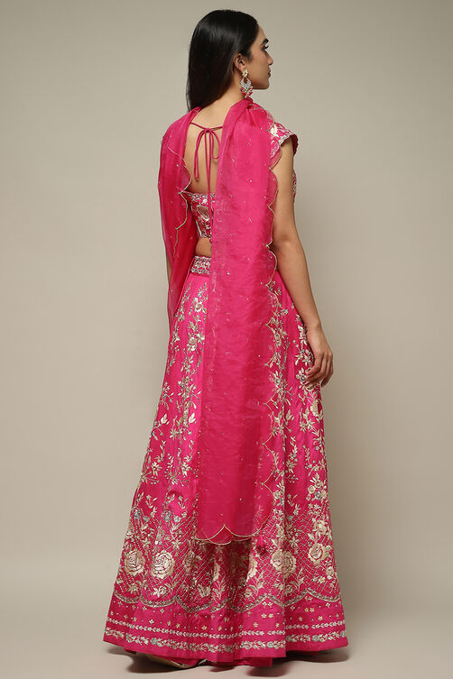 Fuchsia Viscose Embroidered Lehenga Set image number 5