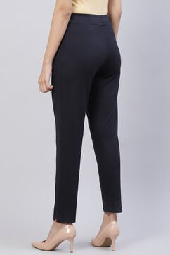 Navy Straight Poly Viscose Leggings image number 4