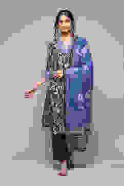 Charcoal LIVA Straight Printed Kurta Narrow Palazzo Suit Set image number 7