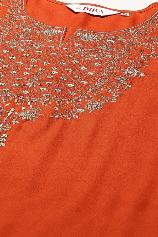 Burnt Orange Rayon Straight Kurta Pants Suit Set image number 1