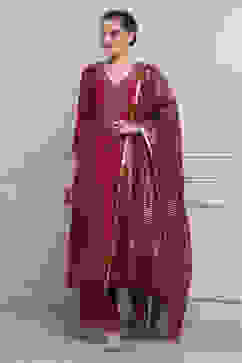 Maroon Embroidered Kalidar Suit Set image number 6