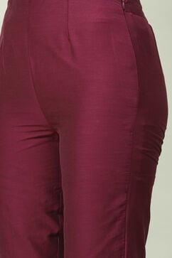 Plum Art Silk Straight Kurta Slim Pants Suit Set image number 2