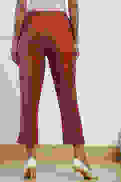 Rust Cotton Flax Slim Solid Pants image number 5