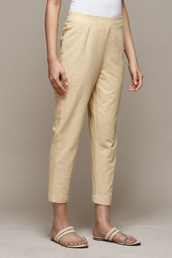 Beige Cotton Embroidered Narrow Pant image number 3