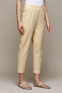 Beige Cotton Embrodered Narrow Pant image number 3