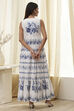 Off-White and Blue Cotton Floral Tiered Dress image number 3