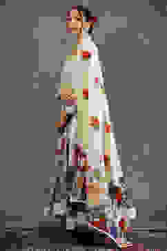 Rohit Bal Off-White Silk Chanderi Floral Anarkali Suit Set image number 3