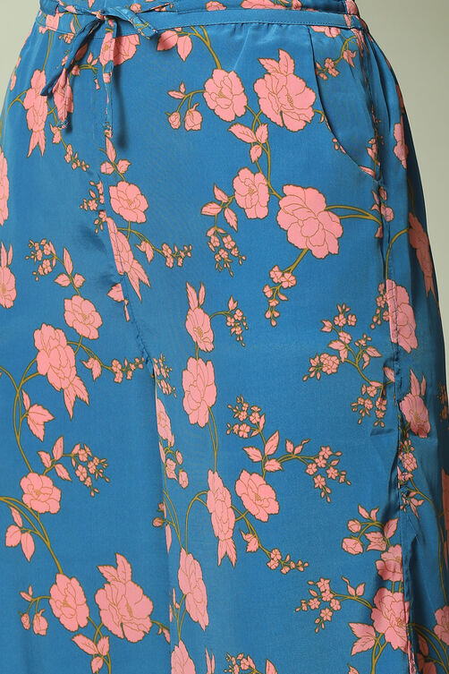 Blue Printed Straight Kurta Palazzo Suit Set image number 3