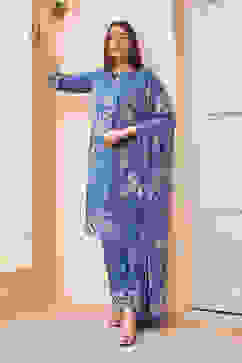 Indigo Rayon Straight Suit Set image number 0