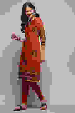 Rust Art Silk Flared 2 Piece Set image number 4