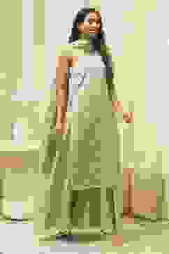 Green Cotton Floral Strappy Straight Suit Set image number 4