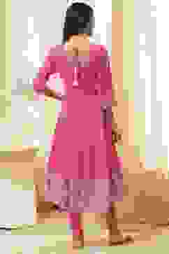 Pink Cotton Embroidered Anarkali Suit Set image number 4