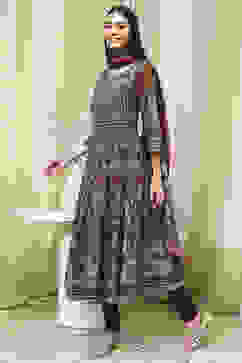 Brown Cotton Fitted Anarkali Suit Set image number 3