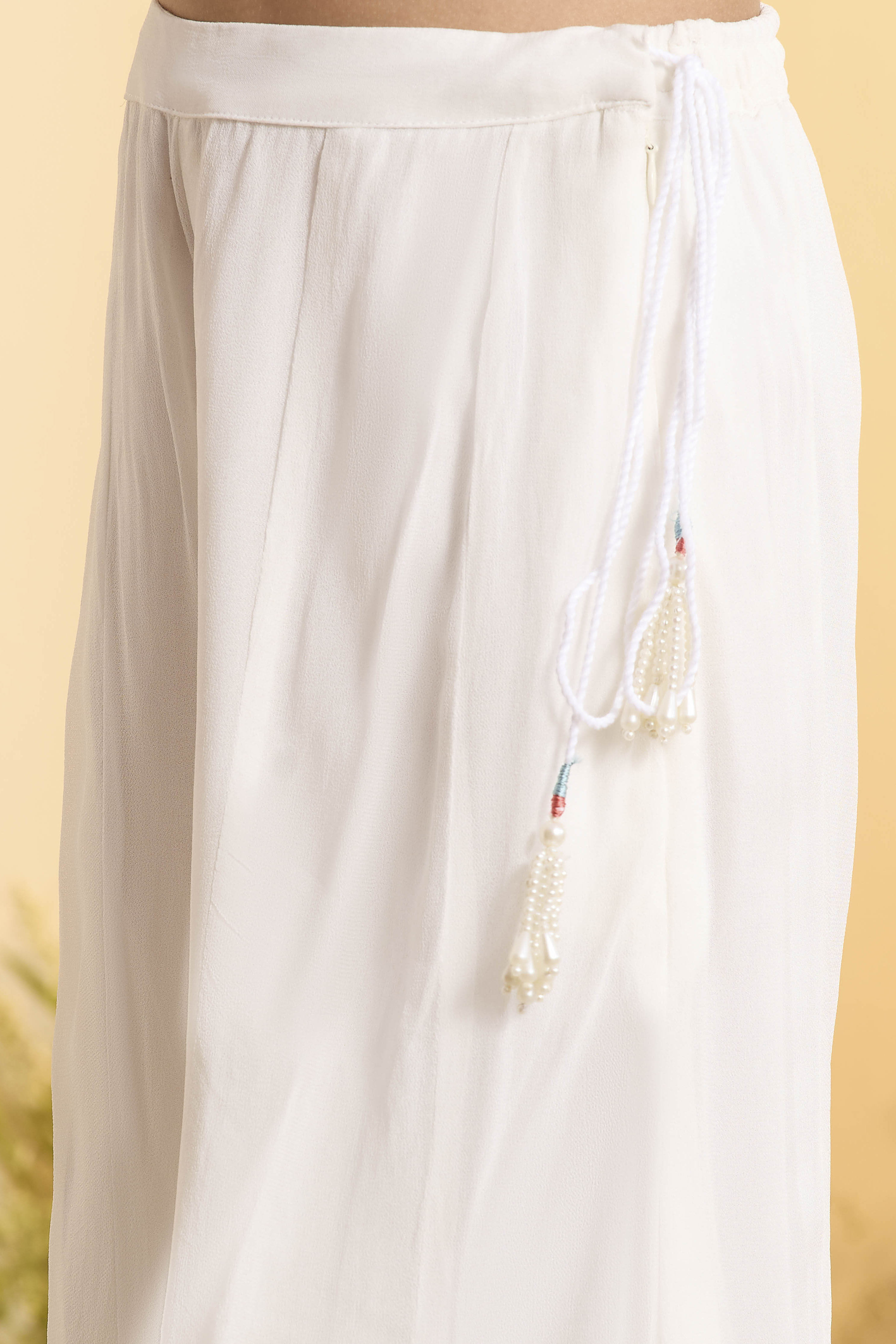 Off-White Viscose Rayon Floral Straight Suit Set image number 2