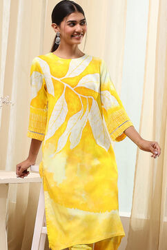 Yellow Floral Printed Straight Kurta Set image number 6