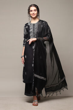 Black Cotton Straight Kurta Palazzo Suit Set image number 0