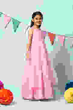 Pink Cotton Blend Gathered Gown image number 3