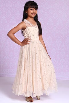 Beige Nylon Girls A-Line Gown image number 3