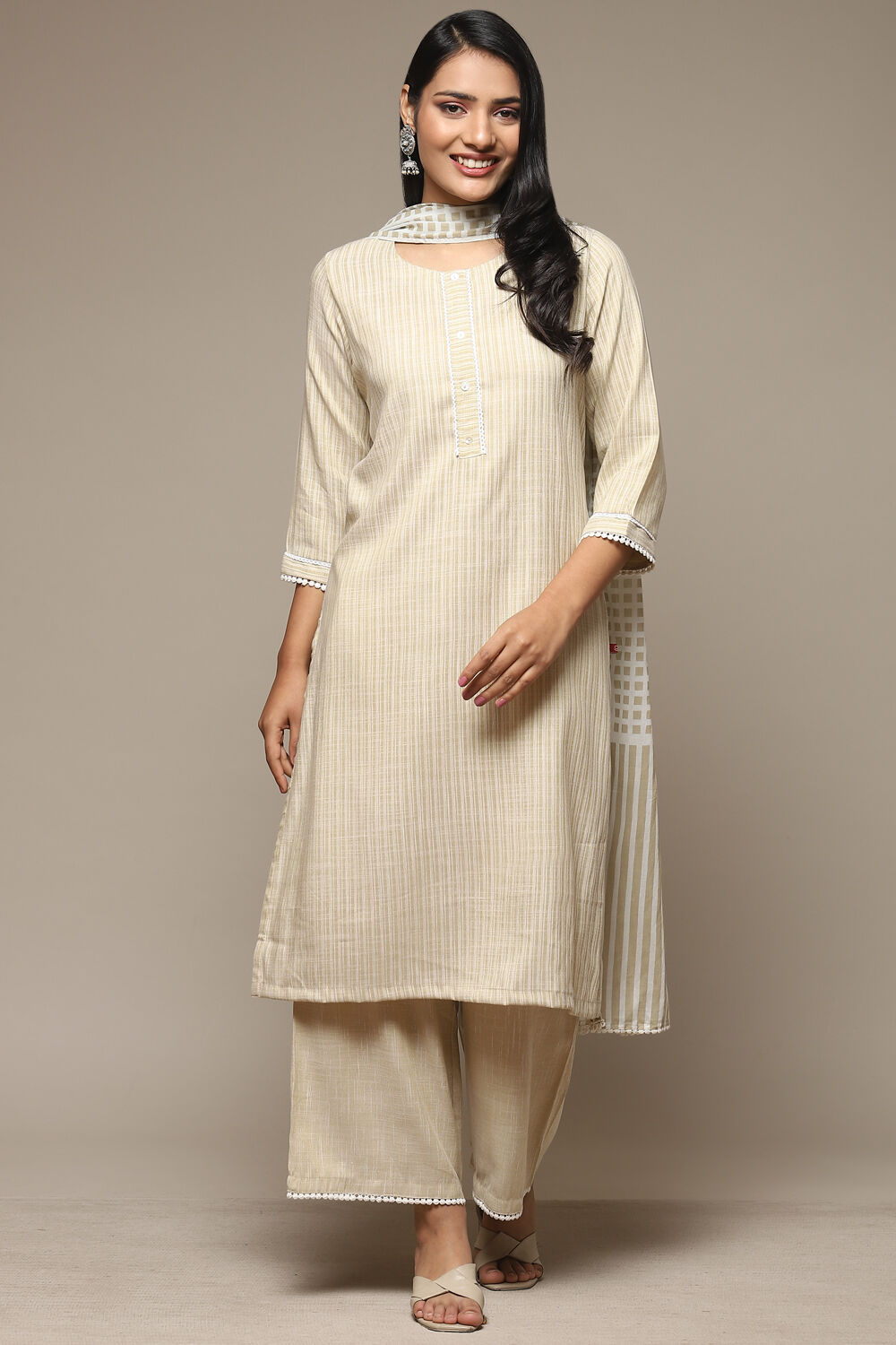 Red Cotton Blend Straight Kurta Palazzo Suit Set image number 7