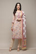 Dull Yellow Cotton Handloom Unstitched Suit Set image number 8