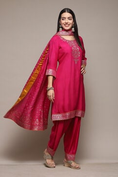 Fuchsia Viscose Straight Kurta Salwar Suit Set image number 6