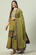 Olive Green Cotton Straight Kurta Sharara Suit Set