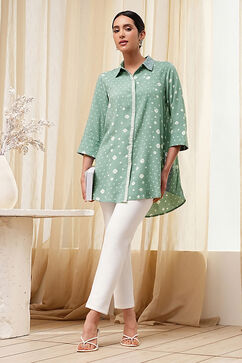 Green Printed High-Low Short Kurta image number 0