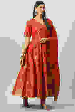 Red Anarkali Kurta Churidar Suit Set image number 5