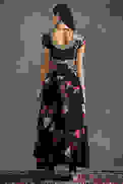 Rohit Bal Black Silk Chanderi Floral Printed Anarkali Suit Set image number 5